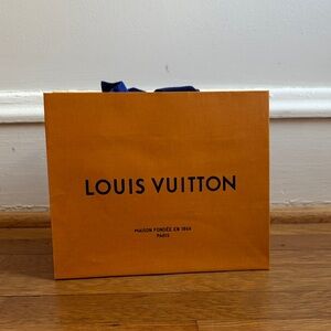 Louis Vuitton Orange shopping Bag with Navy Ribbon small